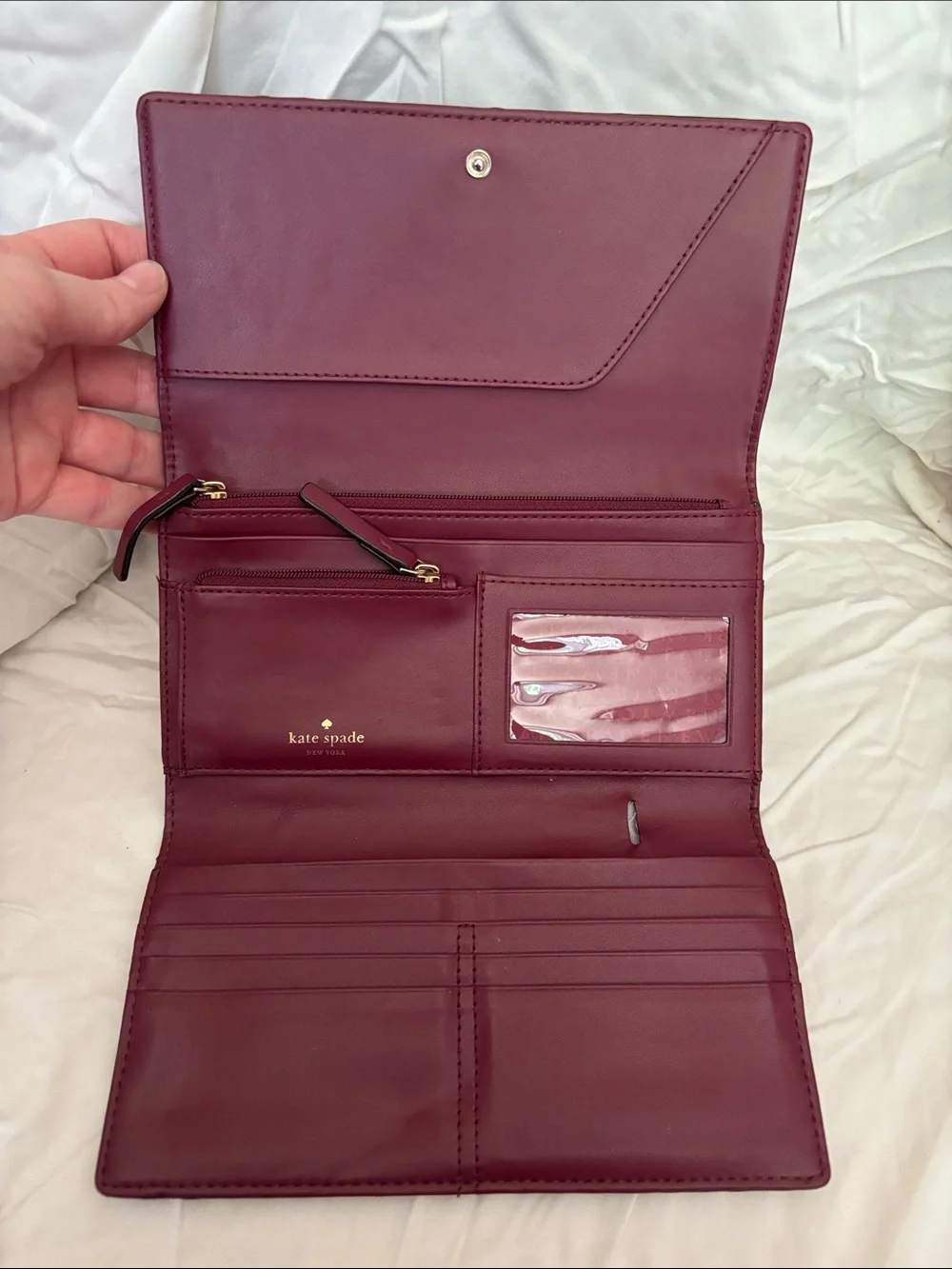 kate spade Deep Red Ostrich-Texture Foldover Wallet